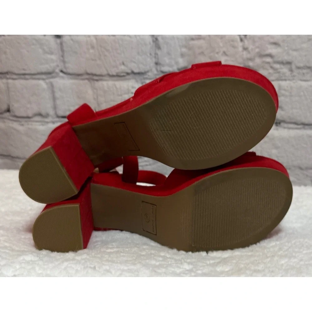 Sun + Stone Lillah Red Faux Suede Platform Block Heel Sandals Womens 6.5 M